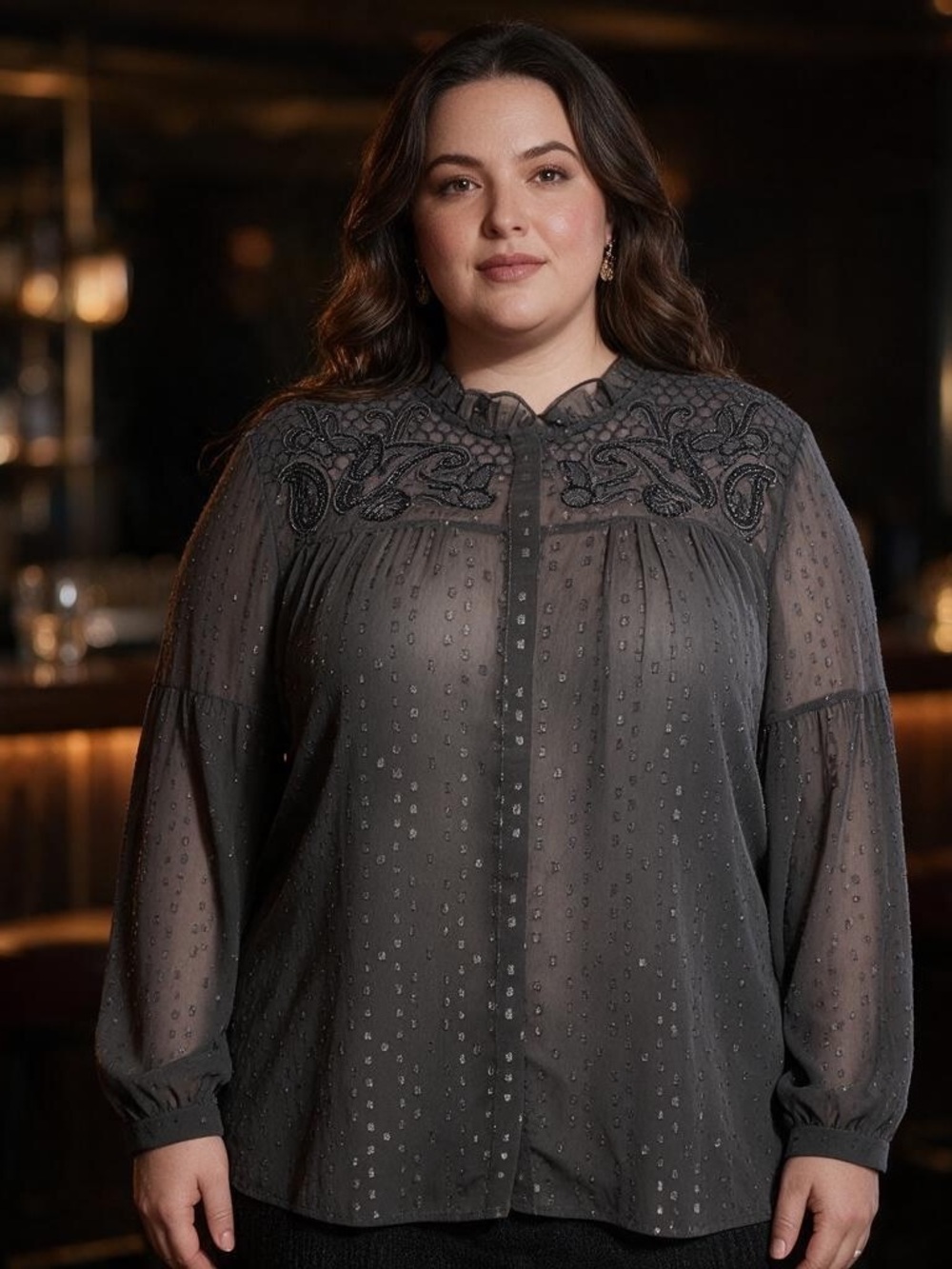 Chico's Plus Size Sophisticated Grey Semi-Sheer Blouse Size 20/22
